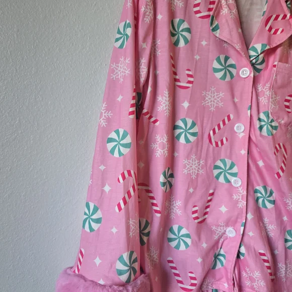 Festive Pink Candy Cane Women's Pajama Set - Picture 2 of 6